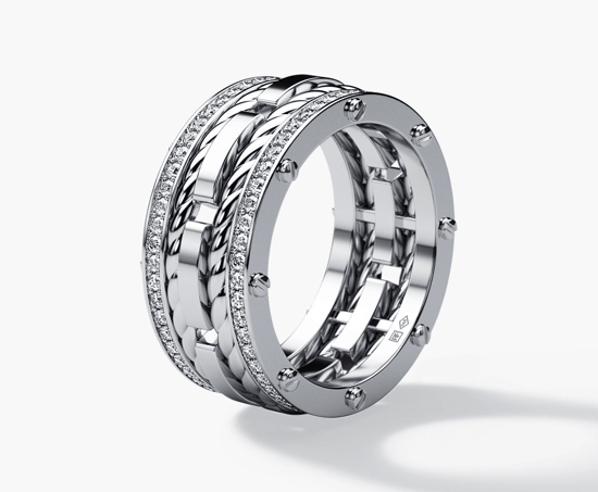 Rope ring with diamonds for men
