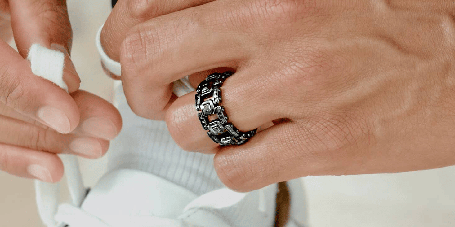 Black Gold Wedding Ring with Black Diamonds